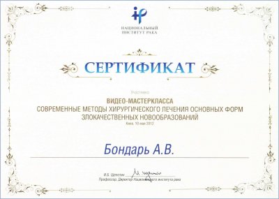 сертификат Александр Бондарь